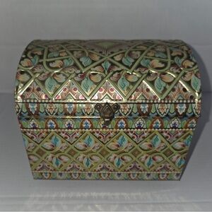 Vintage Hinged Lid Trunk-Style Tin w/Ball Feet - Baret Ware - Art Grace -England